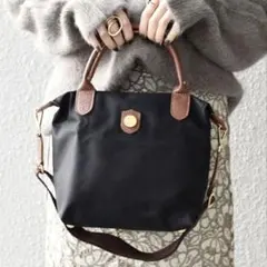 【美品】BONFANTI ナイロン×レザー　ミニ　トートバッグ　2way 黒のサムネイル
