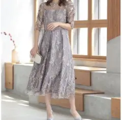 PREFERIR niana haremode 刺繍レースバックリボンドレス