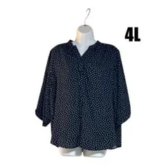 新品 大きいサイズ レディース 黒・白水玉 Vネックシャツ 4L