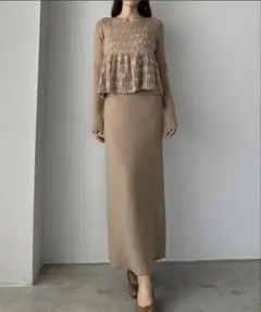 シャギージャガードビスチェ＋ニットワンピースset[