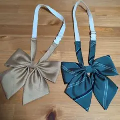 East Boy リボン 2点セット ベージュ・ダークグリーン