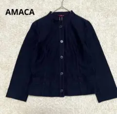 【AMACA】アマカ　ノーカラージャケット　アウター　羽織　薄手　ブラック