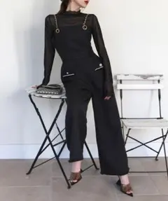 ROYALPARTY　チェーンストラップツイードオールインワン　BLK