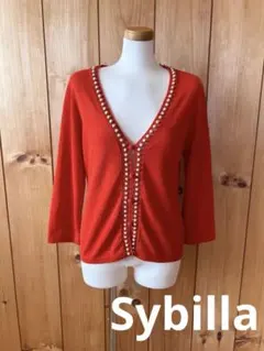 シビラ/カーディガン/トップス/カットソー/レッド/L/7分袖/コットン×化繊