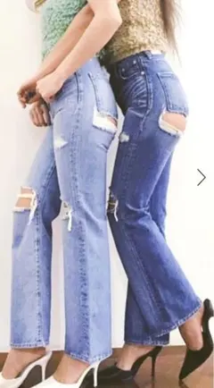 GYDA MACKRIPPED ダメージ加工ダークブルーフレアデニム XS