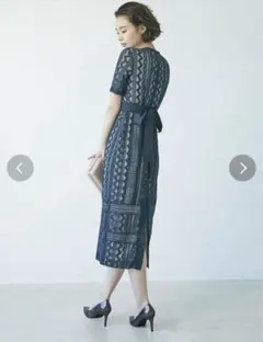 【最終値下げ】ラグナムーン　ジオメトリック　レースドレスネイビー