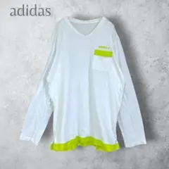 【adidas アディダス】　長袖カットソー　ネオンイエロー　刺繍ロゴ　白のサムネイル