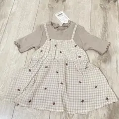 【新品】キャミドッキングチュニック　110 苺　チェック　シフォン　いちご　刺繍