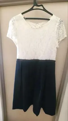 レーストップ 半袖ひざ丈ワンピース ネイビー