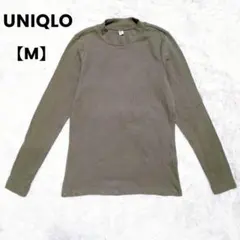 ユニクロ リブハイネック 長袖 ロングTシャツ カーキ メンズ【M】