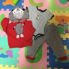 BUSTER BROWNしまうまフード付きパーカーロンパースパンツセット18m