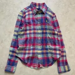【美品】RALPH LAUREN 麻100% マドラスチェック 長袖シャツ SP