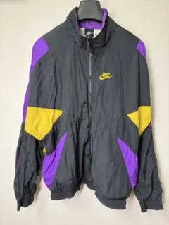 90s NIKE ナイロンジャケット ブラック パープル イエロー 刺繍ロゴ