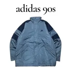 【希少】90s adidas ナイロン パフジャケット万国旗タグ グレー L相当