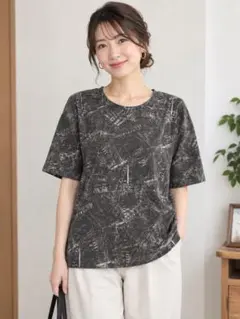 デニム転写プリント 半袖カットソー ブラック