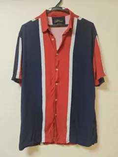 ZARA リラックスフィット 半袖シャツ 赤青　レーヨン