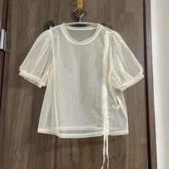 アイボリー シースルー 半袖トップス　ブラウス