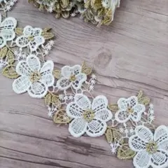 [No.19_1]90cmから★幅53mm★金×白のお花ブレードレース 手芸