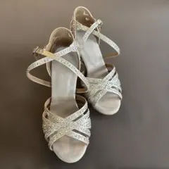 라인스톤 베이지 볼룸 댄스 슈즈