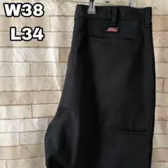 ディッキーズ ダブルニー ワークパンツ 刺繍ロゴ ブラック 黒 38×34