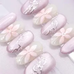 661 ネイルチップSサイズ 韓国 上品 フラワー マグネット ニュアンス