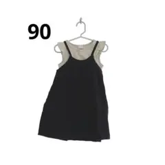 プティマイン ノースリーブ キャミワンピ 90 黒 カーキ リボン 子供服