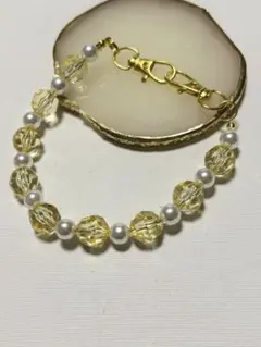 ハンドストラップ12mmカット玉ビーズ×8mmパール