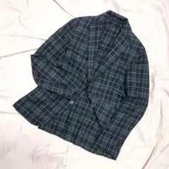 サルトリオSartorioコットンシルクウールチェックテーラードジャケット46紺