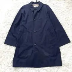Aquascutum ステンカラーコート ネイビー チェック イングランド製　S