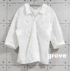grove 2022 5分袖 刺繡レース ブラウス L