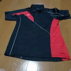 速乾　ミズノ　MIZUNO　メンズポロシャツ　Lサイズ　ブラック✕レッド