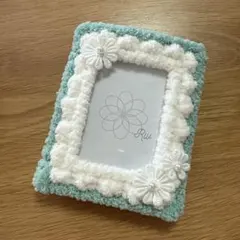 もこもこトレカケース グリーン×ホワイト フラワー 硬質カードケース付き