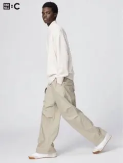 新品 UNIQLO ユニクロC ワイドパラシュートパンツ ベージュ L タグ付き