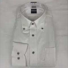 【未着用】メンズL(41-82)ノンアイロンホワイト ストライプワイシャツ長袖