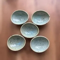陶器の青みどりの小鉢5個セット