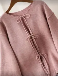 3XL ピンク リボン付きカーディガン