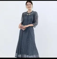 シアーボレロ付き レースパーティードレス ブルーグレーのサムネイル