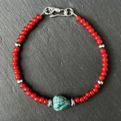 ナバホパール、天然ターコイズ、ホワイトハーツ ブレスレット 19cm