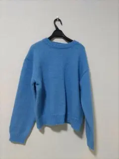 青いポリエステル長袖ニットセーター Fサイズ