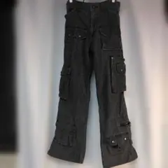 SHELLA黒ブラック マルチポケット カーゴパンツ46