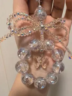 蝶モチーフリボン付きビーズアクセサリー