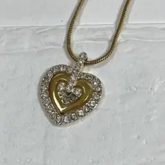 スワロフスキー　ハート型　ネックレス　ラインストーン　ゴールドカラー
