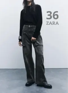 ZARA デニムパンツ　カーゴデニム　新品未使用　36 グレー