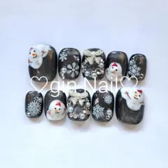 ネイルチップ　オーダー　現品　ベリーショート　クリスマス　雪だるま　マグネット