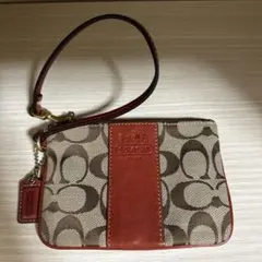 Coach コインケース ベージュ/ブラウン/レッド