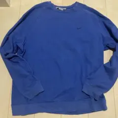 90s 00s OLD NIKE スウェット 刺繍ロゴ スウッシュブルー 青
