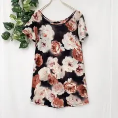 美品✨ リエンダ 花柄 ワンピース ブラック ピンク フラワー 半袖 上品 夏