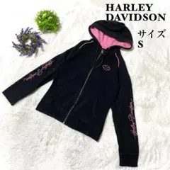 【人気】ハーレーダビッドソン　ジップパーカー　フルジップ　黒　袖ロゴ　刺繍のサムネイル