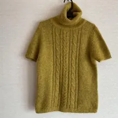 タートルネック　ニット 半袖　マスタードSサイズ