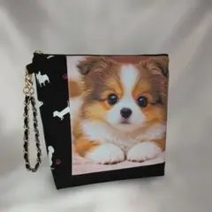 バッグ　ハンドメイド　子犬U^エ^Uイラストのクラッチバッグ　パネル生地